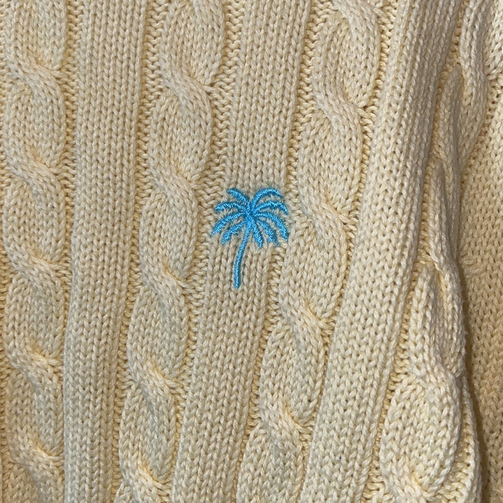 Vintage Lilly Pulitzer Cable Knit Sweater in Sunny Yellow w Teal Palm Tree Sz M - Picture 2 of 5